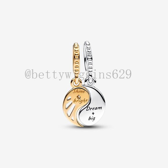 Pandora Two-tone Splittable Sun & Moon Dangle Charm - Picture 2 of 8